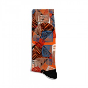 Eğlenceli Çorap Unisex Geometrik Etnik Kare Desen Baskılı Çorap ECSOKET310