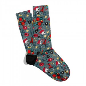 Eğlenceli Çorap Unisex Music Rock Skull Desen Baskılı Çorap ECSOKET317