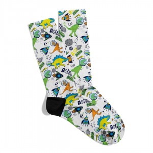 Eğlenceli Çorap Unisex Astronot Dino Desen Baskılı Çorap ECSOKET331