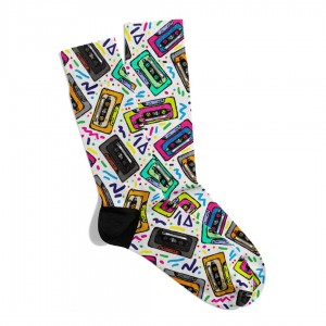 Eğlenceli Çorap Unisex	Renkli Kaset Retro PopArt Baskılı Çorap ECSOKET340