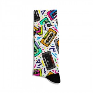 Eğlenceli Çorap Unisex	Renkli Kaset Retro PopArt Baskılı Çorap ECSOKET340