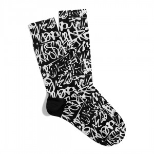 Eğlenceli Çorap Unisex	Siyah Zemin Beyaz Geo Baskılı Çorap ECSOKET346