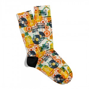 Eğlenceli Çorap Unisex Retro Kaset Plak Baskılı Çorap ECSOKET347