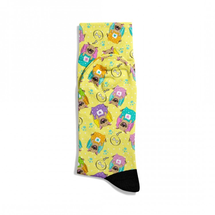 Eğlenceli Çorap Unisex Sarı Sevimli Pug Baskılı Çorap ECSOKET411