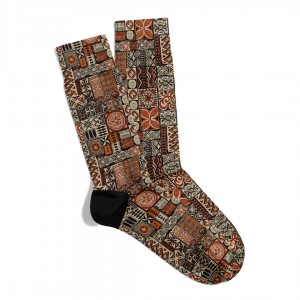 Eğlenceli Çorap Unisex  Kahverengi Geometrik Etnik Desen Baskılı Çorap ECSOKET417