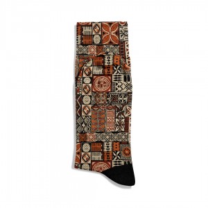 Eğlenceli Çorap Unisex  Kahverengi Geometrik Etnik Desen Baskılı Çorap ECSOKET417