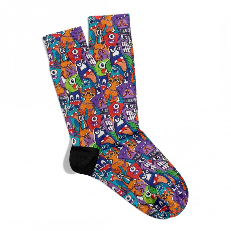 Eğlenceli Çorap  Unisex Renkli PopArt Monster Desen Baskılı Çorap ECSOKET435
