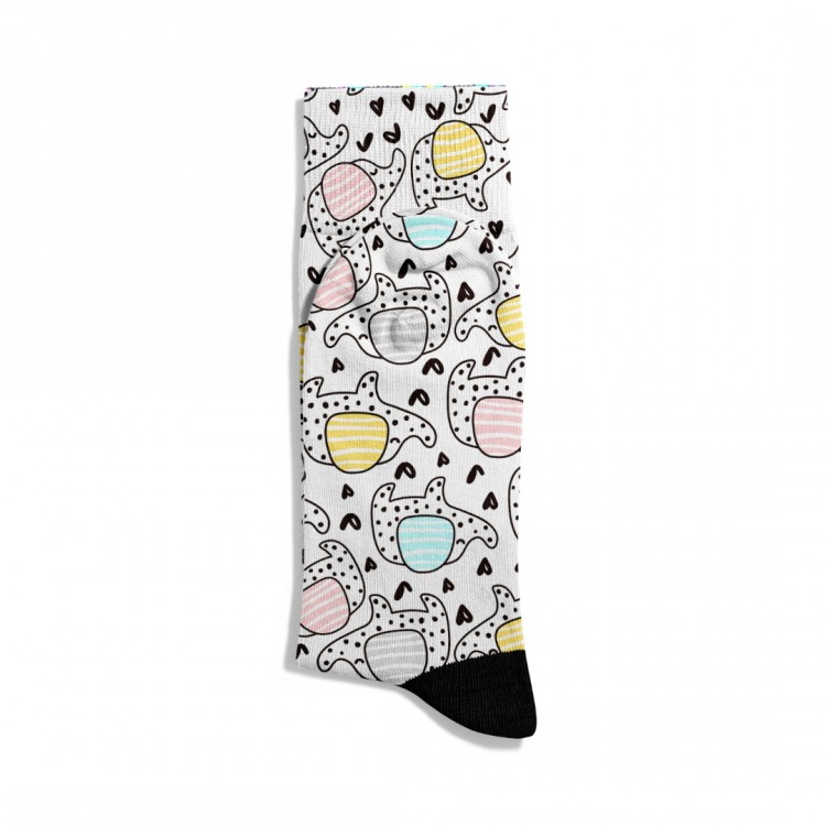 Eğlenceli Çorap Unisex Beyaz Sevimli Fil Desen Baskılı Çorap ECSOKET438 Eğlenceli Çorap Unisex Beyaz Sevimli Fil Desen Baskılı Çorap ECSOKET438