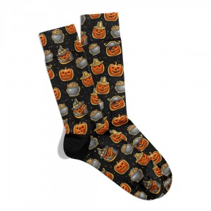 Eğlenceli Çorap  Unisex Bal Kabağı Şapkalı Desen Baskılı Çorap ECSOKET448