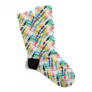 Eğlenceli Çorap  Unisex Beyaz Renkli Çizgi Desen Baskılı Çorap ECSOKET451