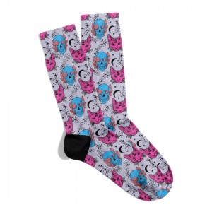 Eğlenceli Çorap  Unisex  Kuru Kafa Kedi HW Desen Baskılı Çorap ECSOKET457