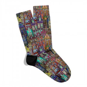 Eğlenceli Çorap  Unisex Renkli City CLR Desen Baskılı Çorap ECSOKET460
