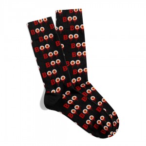 Eğlenceli Çorap  Unisex Siyah Booo Gözler Desen Baskılı Çorap ECSOKET462