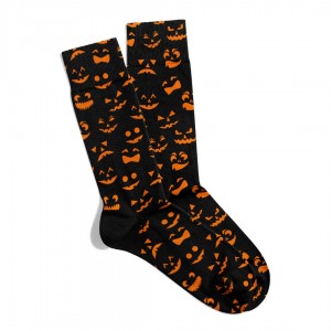 Eğlenceli Çorap  Unisex Turuncu  Halloween Smile Desen Baskılı Çorap ECSOKET463
