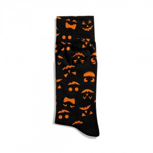 Eğlenceli Çorap  Unisex Turuncu  Halloween Smile Desen Baskılı Çorap ECSOKET463