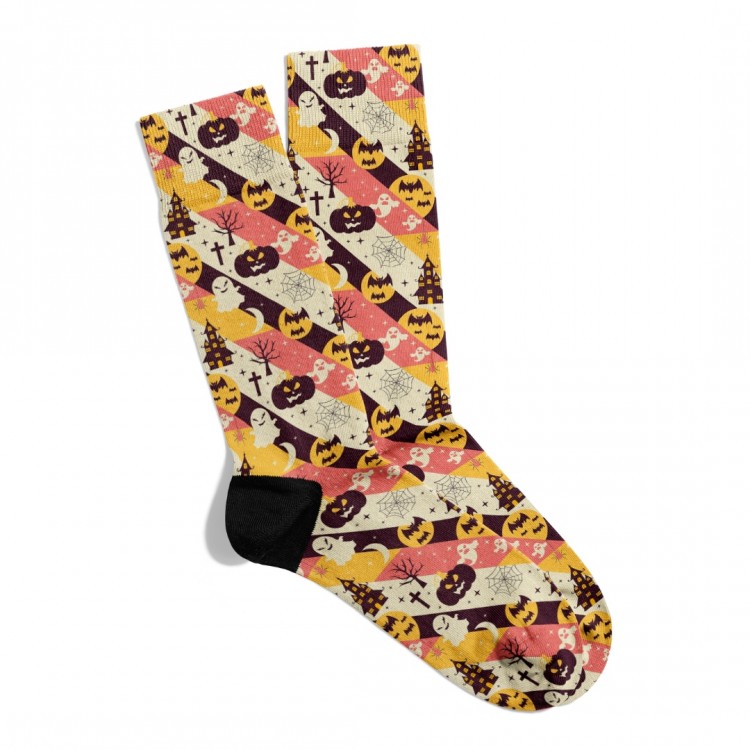 Eğlenceli Çorap  Unisex Renkli HaLLoween X2  Desen Baskılı Çorap ECSOKET465