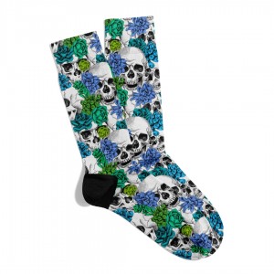 Eğlenceli Çorap  Unisex  Renkli Çiçek ve Skull Desen Baskılı Çorap ECSOKET488