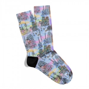 Eğlenceli Çorap  Unisex Renk Geçişi Sokak Desen Baskılı Çorap ECSOKET492