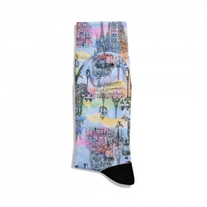 Eğlenceli Çorap  Unisex Renk Geçişi Sokak Desen Baskılı Çorap ECSOKET492