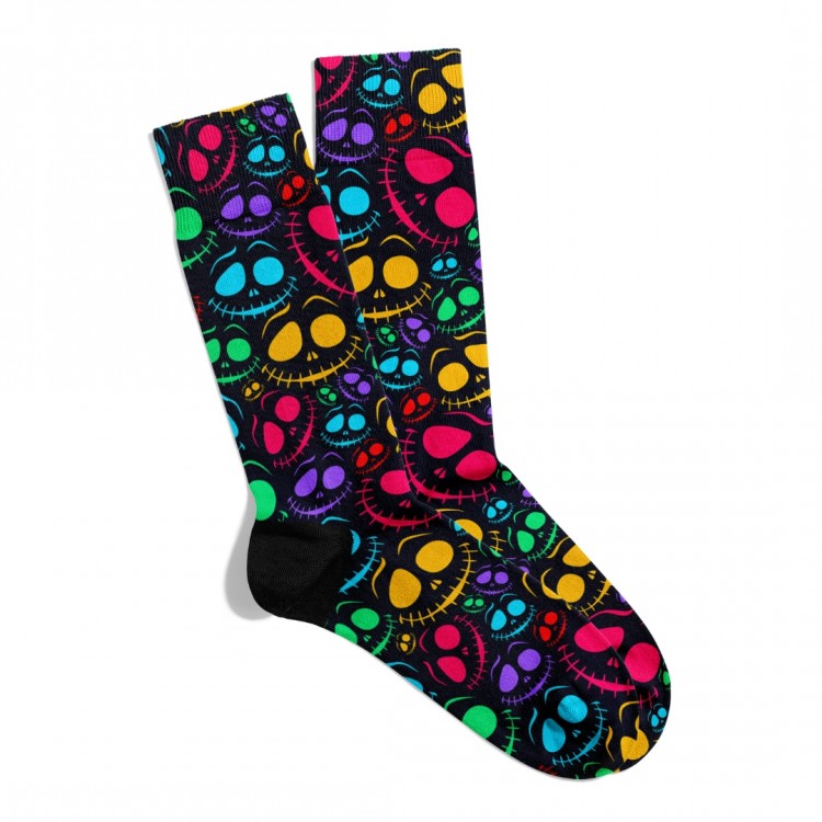 Eğlenceli Çorap Unisex Siyah Zemin Renkli HLLoween Desen Baskılı Çorap ECSOKET496 Eğlenceli Çorap Unisex Siyah Zemin Renkli HLLoween Desen Baskılı Çorap ECSOKET496