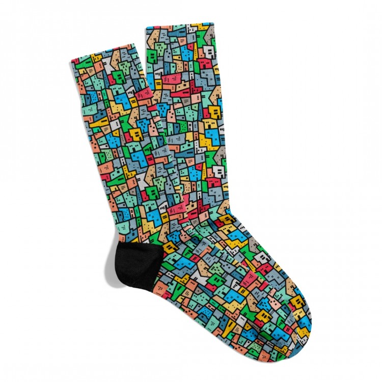 Eğlenceli Çorap  Unisex Renkli Şehirler TX Desen Baskılı Çorap ECSOKET502