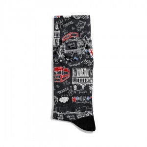 Eğlenceli Çorap  Unisex Siyah London Travel City Baskılı Çorap ECSOKET524